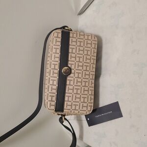 Tommy Hilfiger Tan and Black Patterned Crossbody Bag